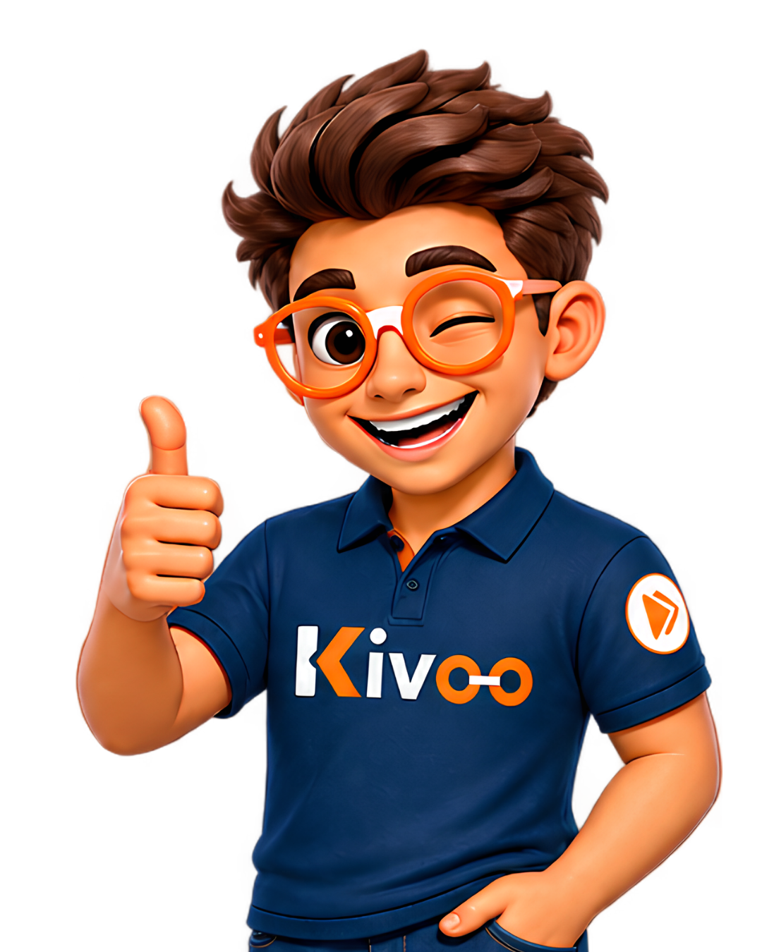 Mascotte Kivoo originale con un pollice alzato